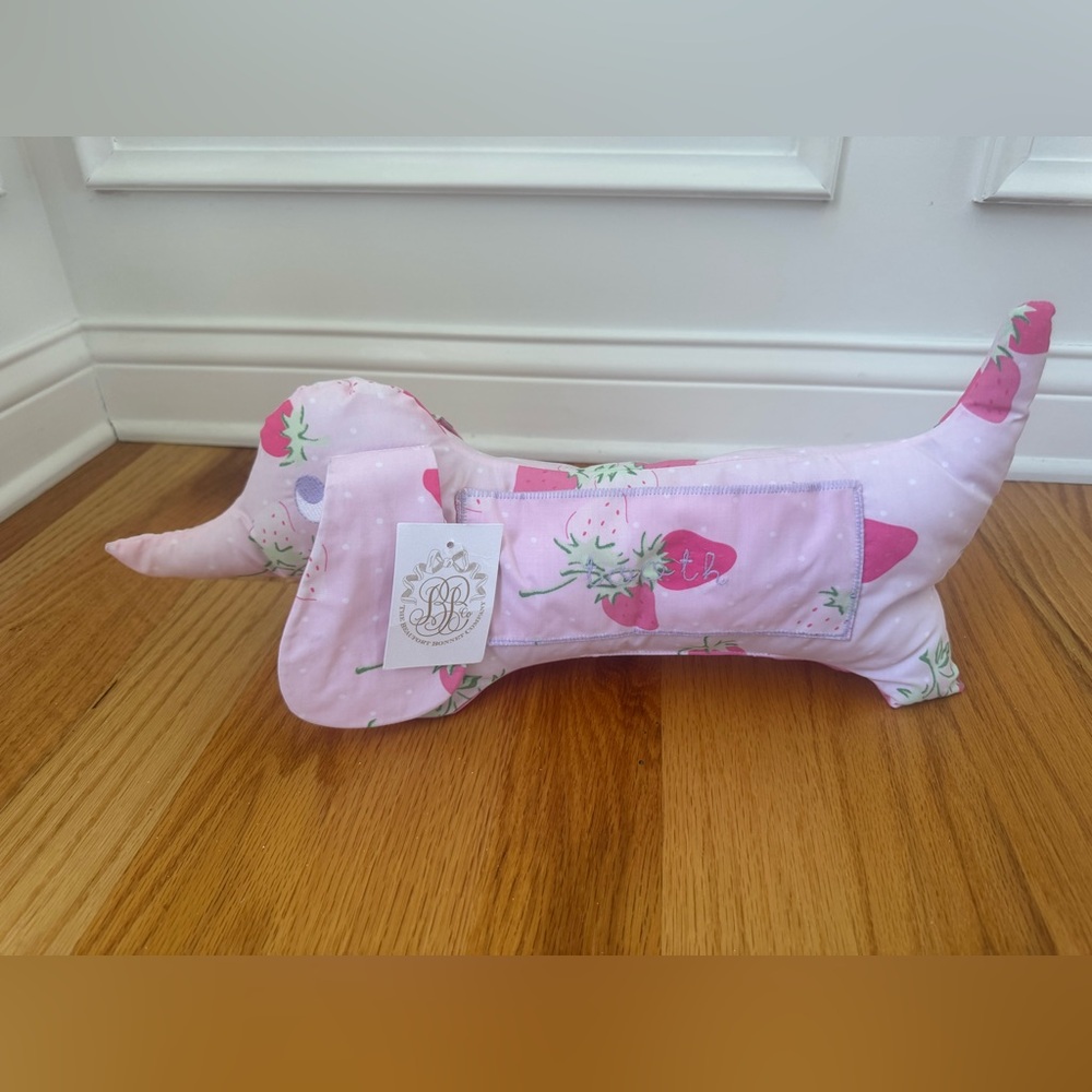 TBBC Pink Strawberry Daschund “tooth” pillow - very rare!